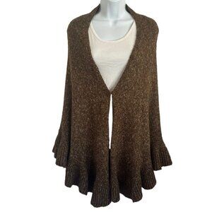 Cabi Women Ruffle Hem Brown Marled Knit Sweater Poncho Shawl One Sz Boho Hippie